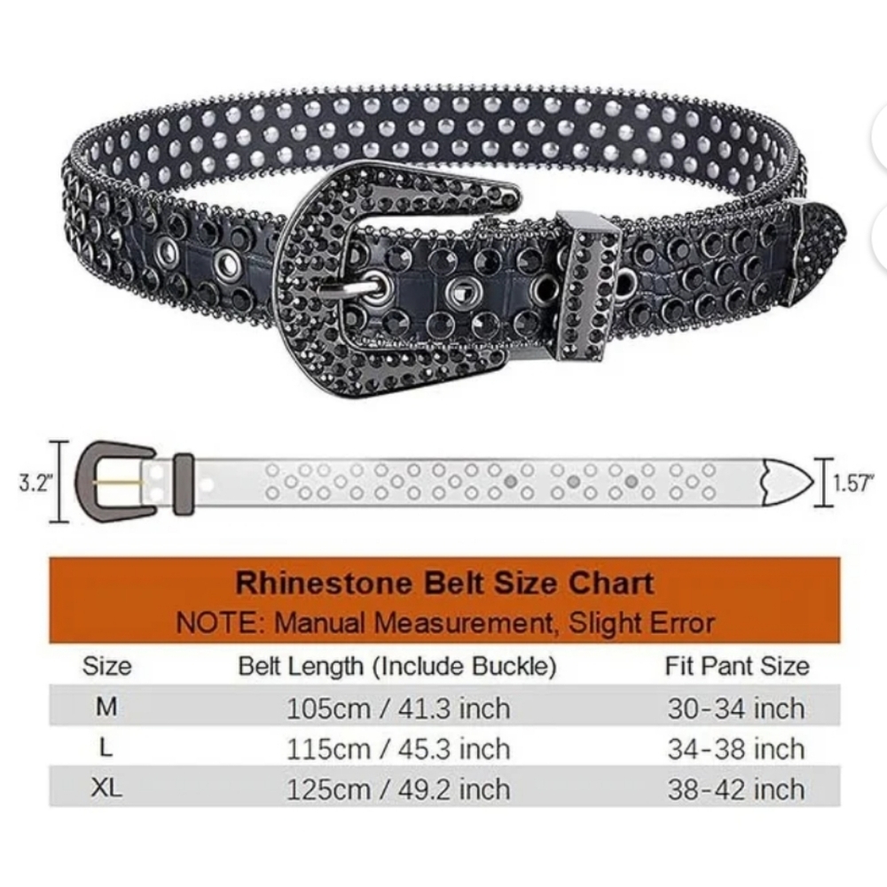 Rhinestone Belt Western Cowgirl Women's Bling Black Studded Belt New~ Size Large - Picture 4 of 8